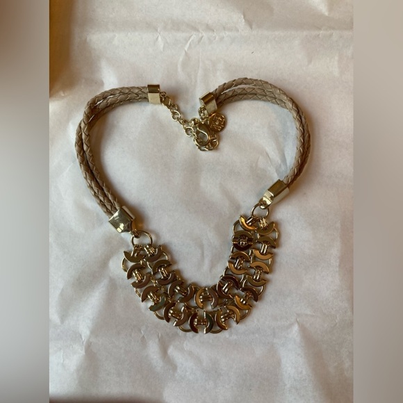 White House Black Market Link Design‎ with Braided Leather Necklace - Picture 3 of 8